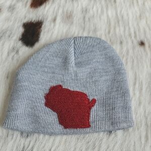Gray Baby Beanie with Red Wisconsin Patch